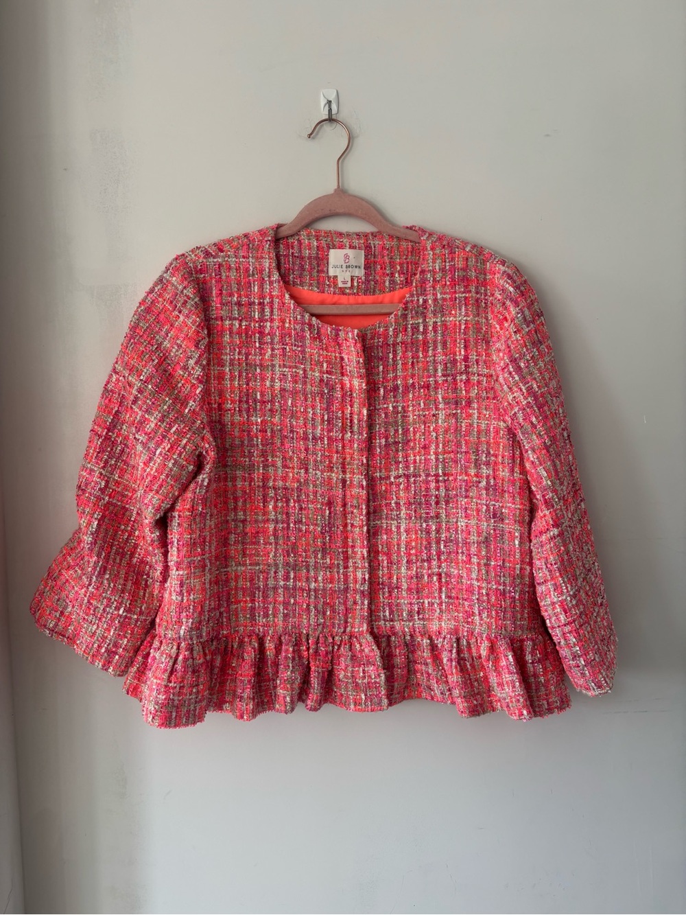 Julie Brown L Pink Gold Tweed Metallic Blazer